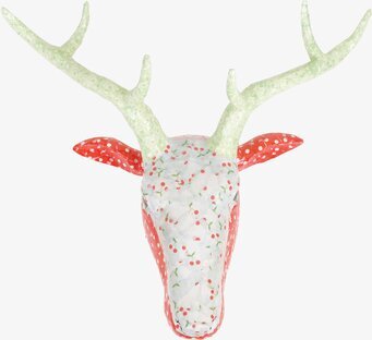Hjorthuvud Papier Mache Röd från Rice med färgglada mönster