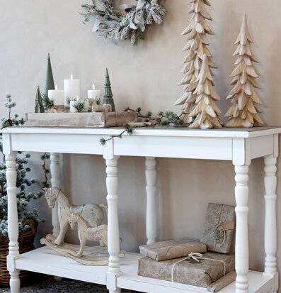 Julgran Glitterdekor S Mossgrön från Chic Antique på konsolbord