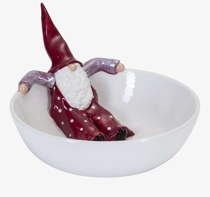 Skål Elmer från Nääsgränsgården med tomte i färgglada kläder