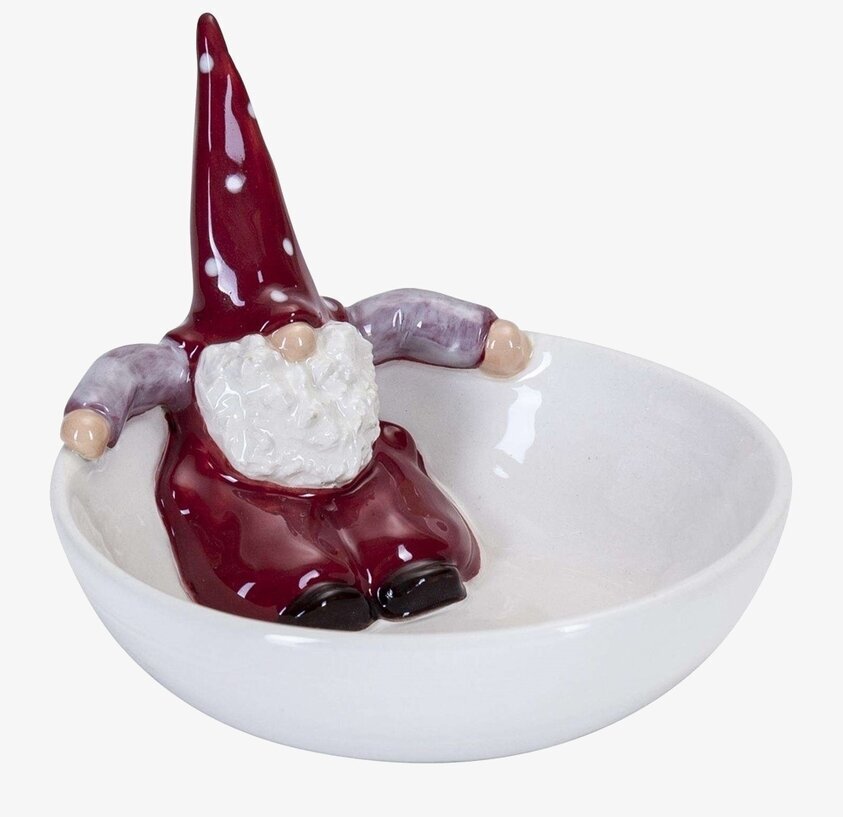 Skål Max från Nääsgränsgården med tomtefigur, vit keramik