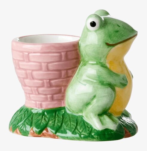 Äggkopp Frog Shape från Rice med groddesign och rosa korg