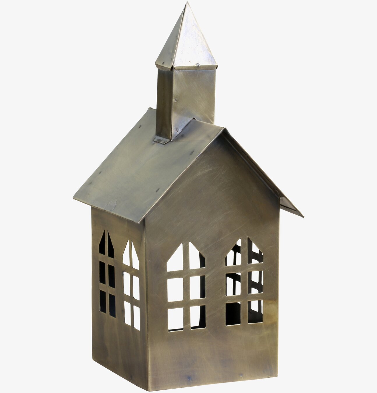 Foto av antik mässingsljuslykta med husdesign