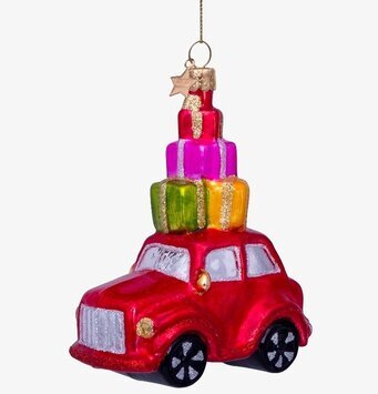 Julgranshänge Red Car/Presents från Vondels med glitter