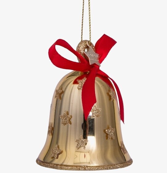 Julgranshänge Klocka Guld från Vondels med röd rosett