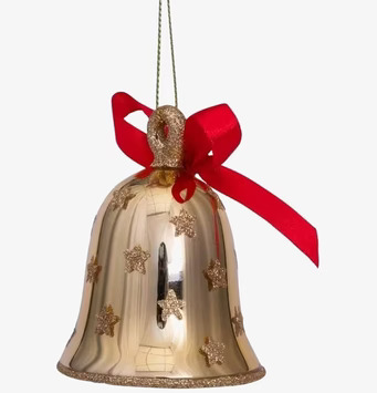 Julgranshänge Klocka Guld från Vondels med glitter och rosett