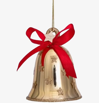 Julgranshänge Klocka Guld från Vondels med röd rosett