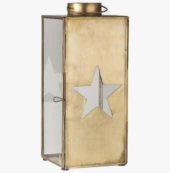 Foto av elegant guldfärgad lanterna med stjärnmotiv