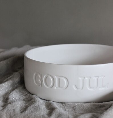 Kruka/Skål God Jul Matt Vit från Majas Cottage på linnetyg