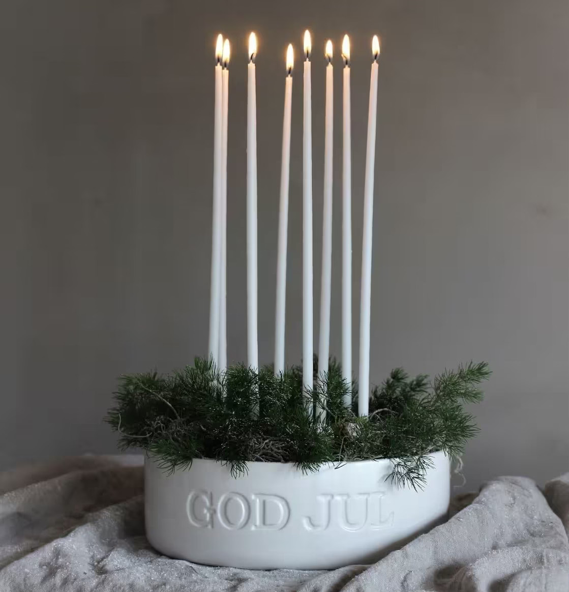 Kruka/Skål God Jul Matt Vit från Majas Cottage med ljus