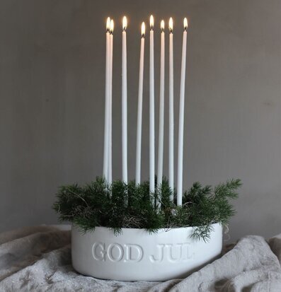 Kruka/Skål God Jul Matt Vit från Majas Cottage med ljus