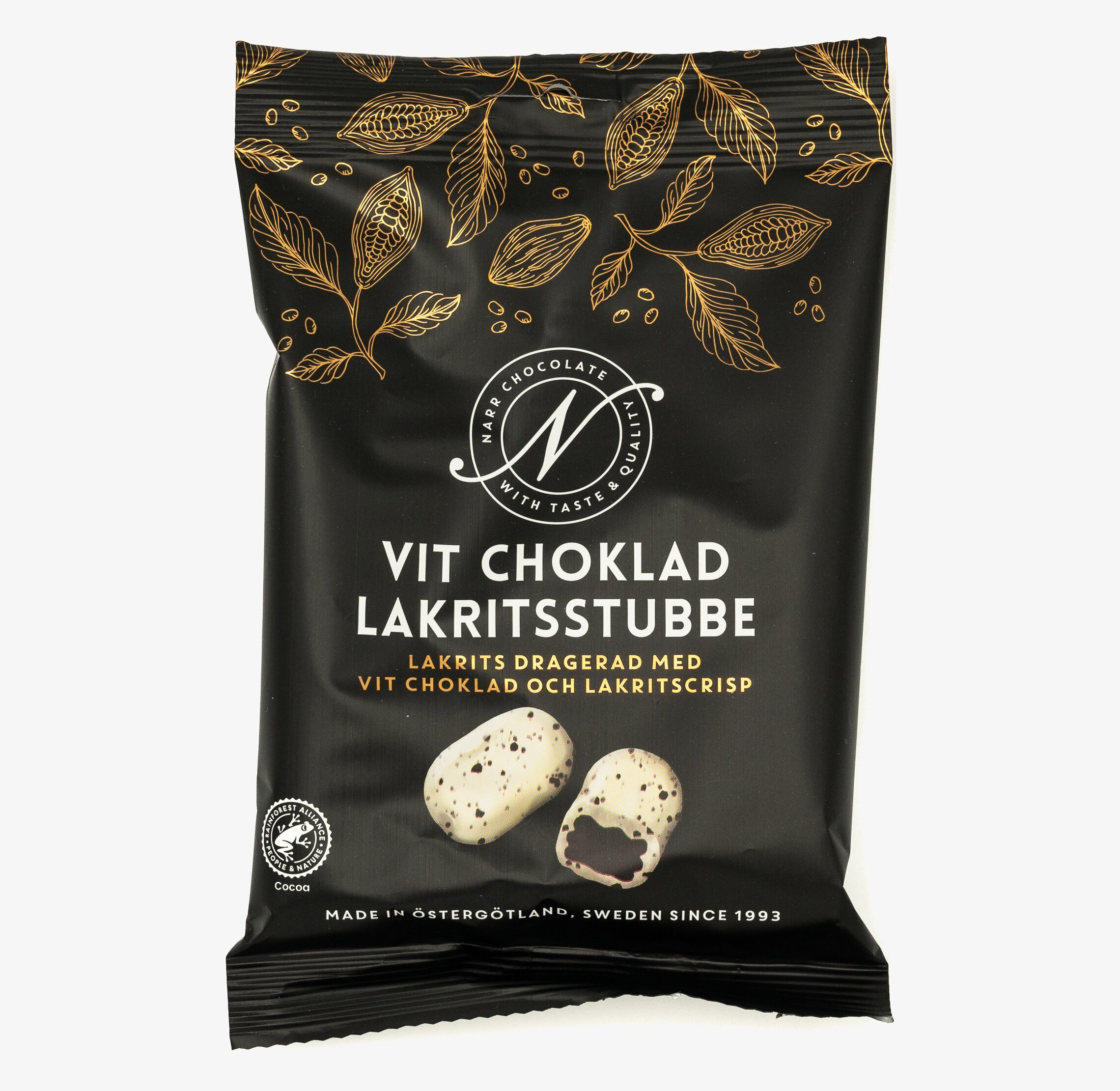 Vit Choklad Lakritsstubbe från Narr Chocolate förpackning