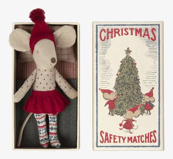 Tändsticksask Julmus Big Sister från Maileg i juldräkt