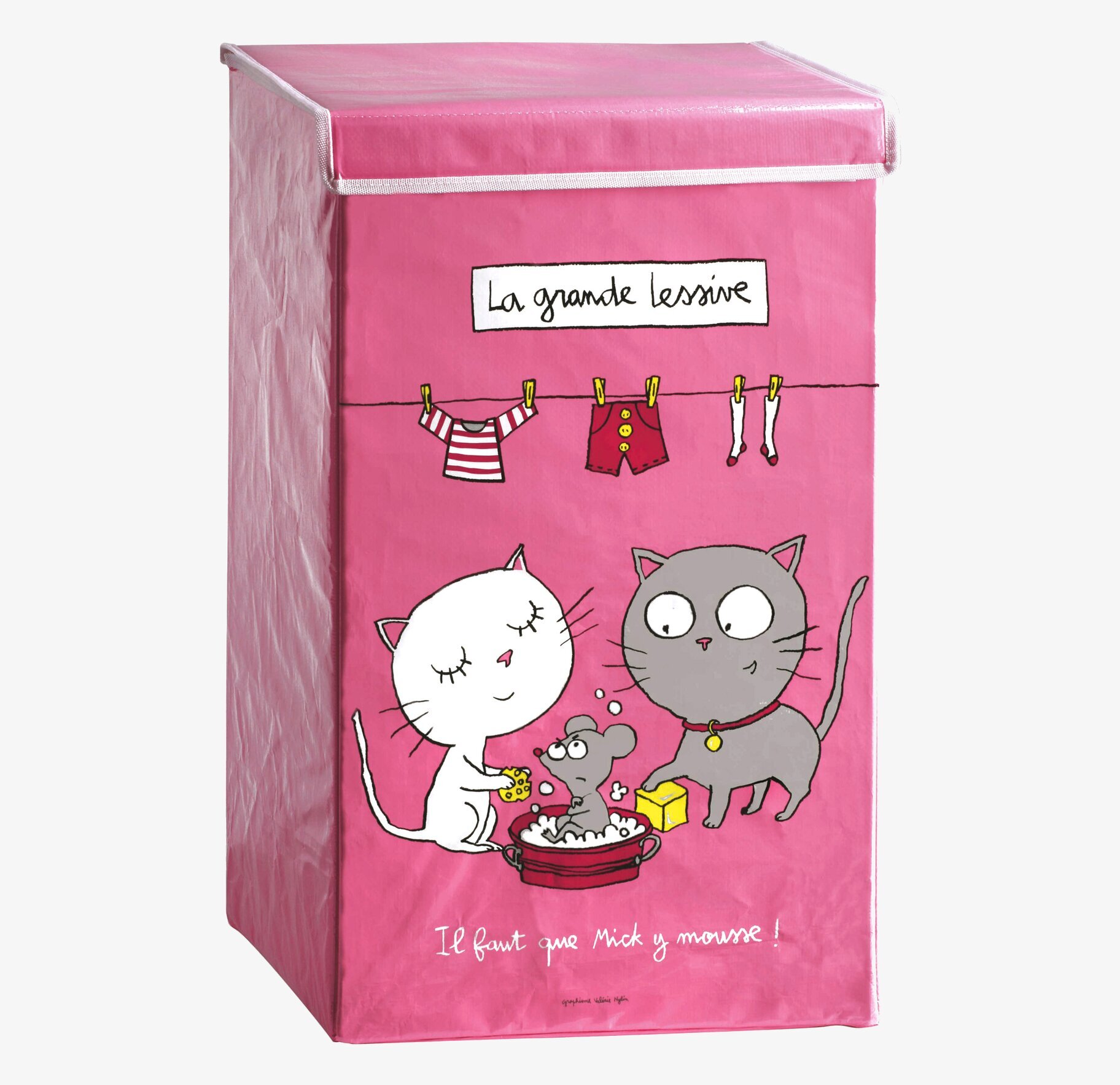 Tvättkorg Katt & råtta rosa från Derriére la porte