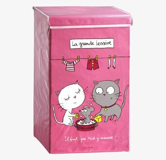 Tvättkorg Katt & råtta rosa från Derriére la porte