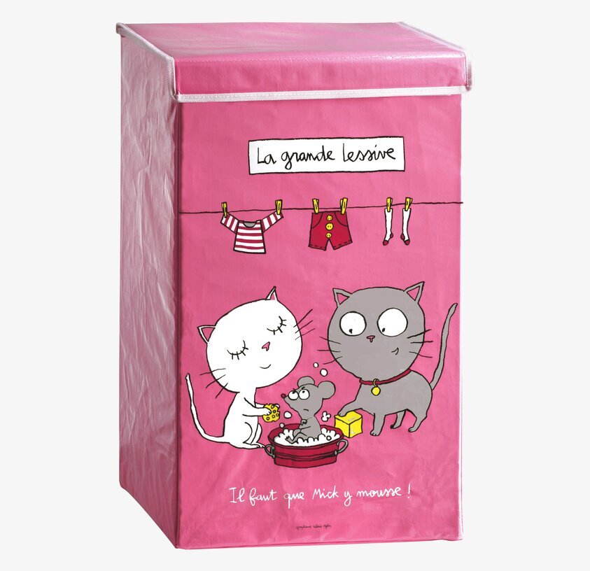 Tvättkorg Katt & råtta rosa från Derriére la porte