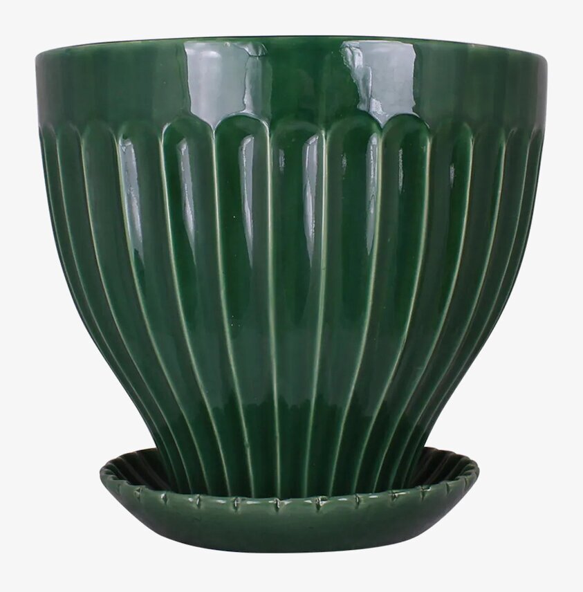 Kruka Grön 30 cm Inkl Fat från Strömshaga, grön keramik