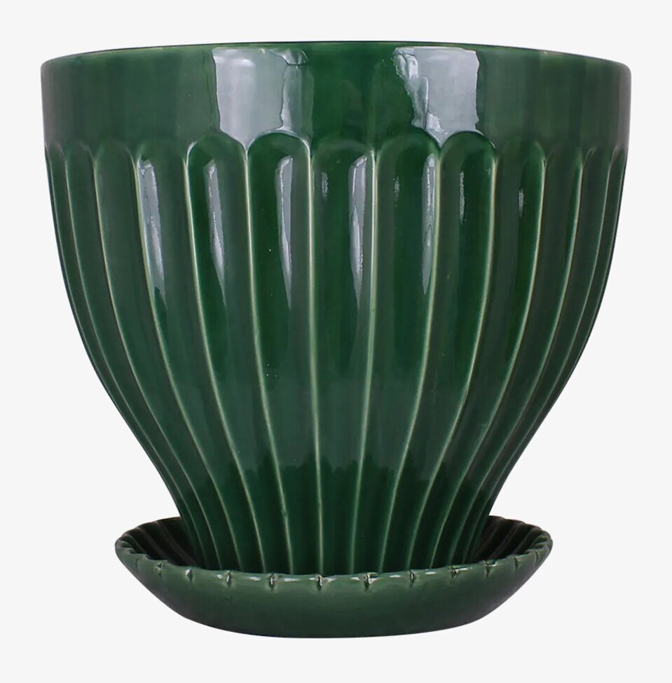 Kruka Grön 30 cm Inkl Fat från Strömshaga, grön keramik