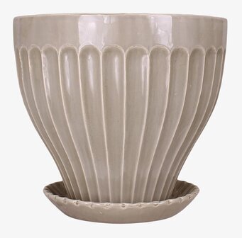 Kruka Beige 25 cm Inkl Fat från Strömshaga med räfflad design