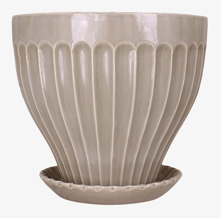 Kruka Beige 25 cm Inkl Fat från Strömshaga med räfflad design