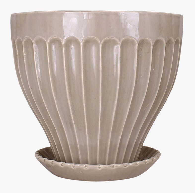 Kruka Beige 25 cm Inkl Fat från Strömshaga med räfflad design