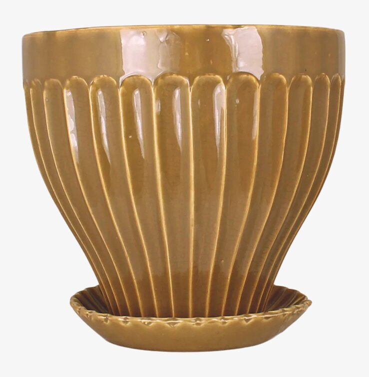 Kruka Ockra 25 cm Inkl Fat från Strömshaga med räfflad yta