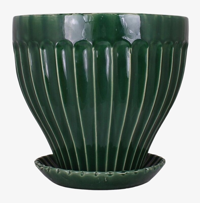 Kruka Grön 25 cm Inkl Fat från Strömshaga i stengods