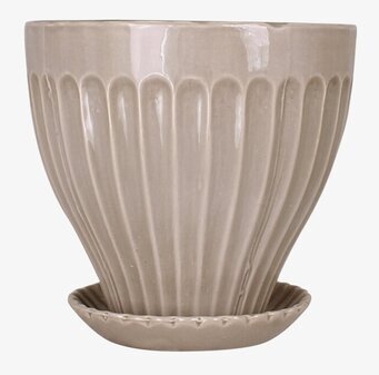 Kruka Beige 21 cm Inkl Fat från Strömshaga med glaserad yta