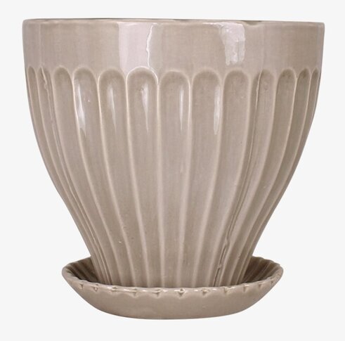 Kruka Beige 21 cm Inkl Fat från Strömshaga med glaserad yta