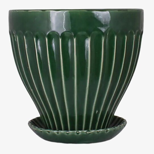 Kruka Grön 21 cm Inkl Fat från Strömshaga i keramik