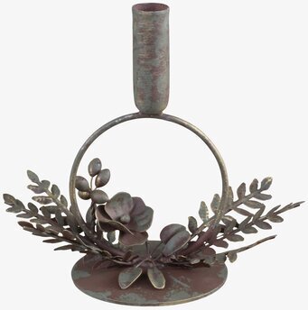 Ljusstake Ring Bladverk Antik Mässing från Chic Antique