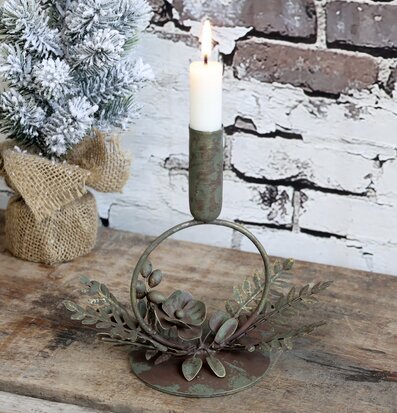 Ljusstake Ring Bladverk Antik Mässing från Chic Antique