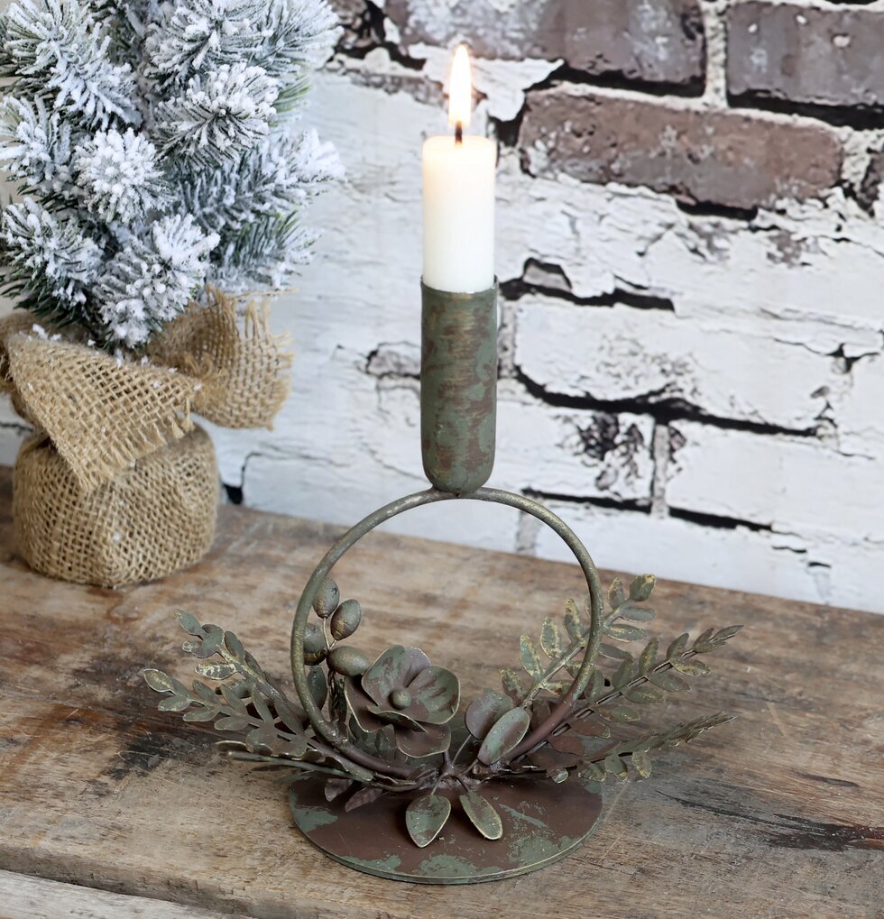 Ljusstake Ring Bladverk Antik Mässing från Chic Antique