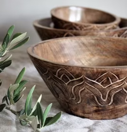 Fleur Träskål Mango Mönster Utsida från Majas Cottage