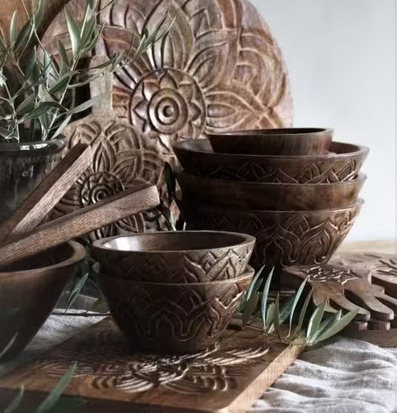 Fleur Träskål Liten Mönster Utsida från Majas Cottage