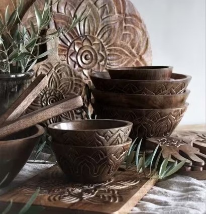 Fleur Träskål Liten Mönster Utsida från Majas Cottage