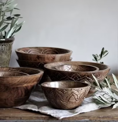 Fleur Träskål Liten Mönster Utsida från Majas Cottage