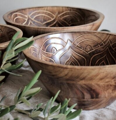 Fleur Träskål Mango Mönster Insida från Majas Cottage