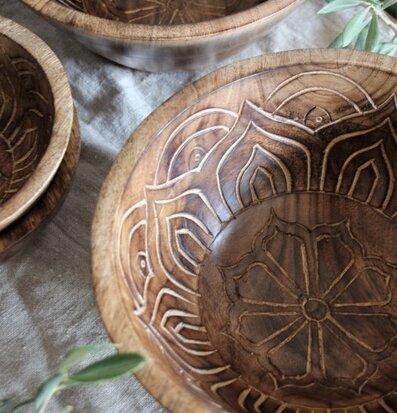 Fleur Träskål Mango Mönster Insida från Majas Cottage