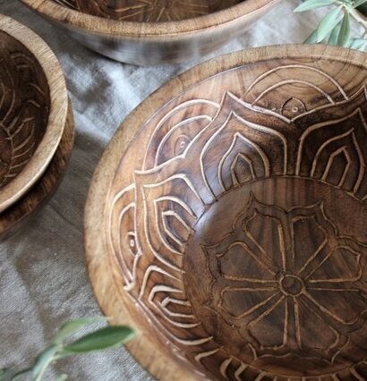 Fleur Träskål Mango Mönster Insida från Majas Cottage