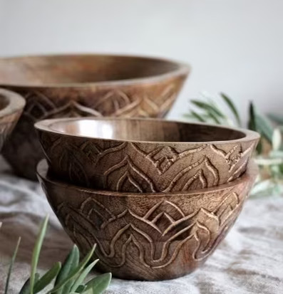 Fleur Träskål Liten Mönster Utsida från Majas Cottage