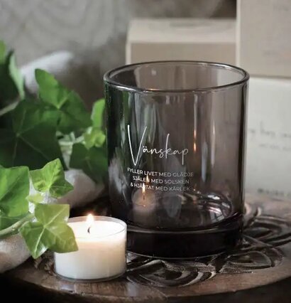 Ljuslykta - Vänskap från Majas Cottage, glas med inskription