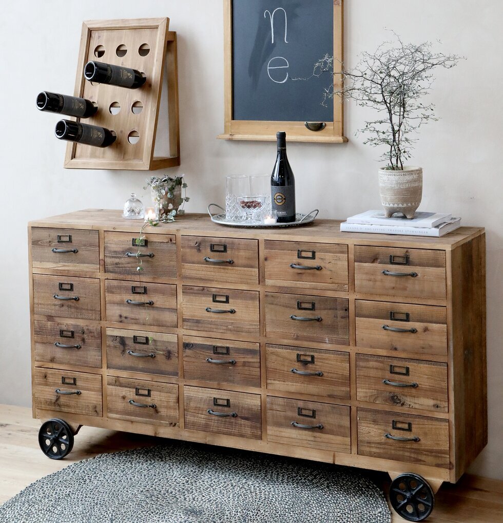 Köpmansdisk Natur från Chic Antique med 18 lådor och hjul
