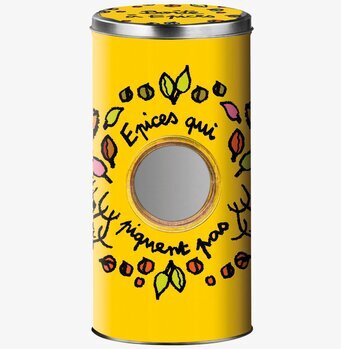 Bild av färgglad plåtburk med lekfullt mönster