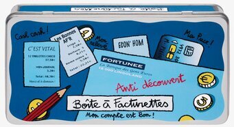 Bild av lekfull plåtburk för kvittoförvaring i blått