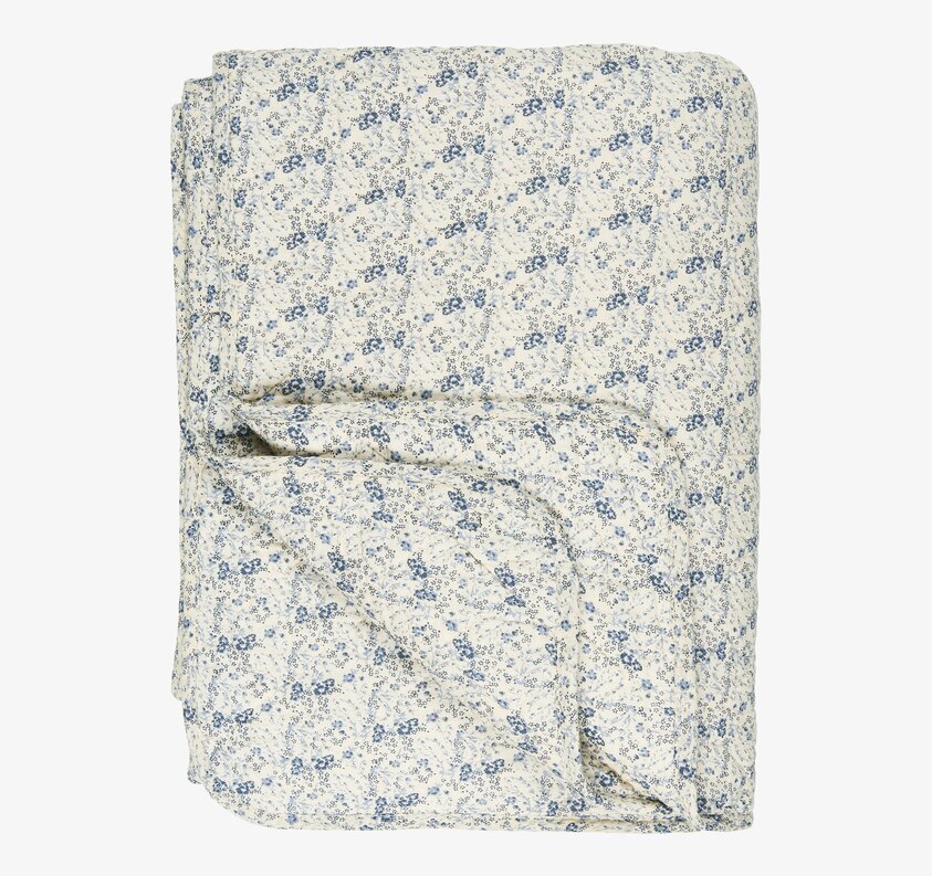 Pläd Creme/Blue Flowers från IB Laursen med blå blommor