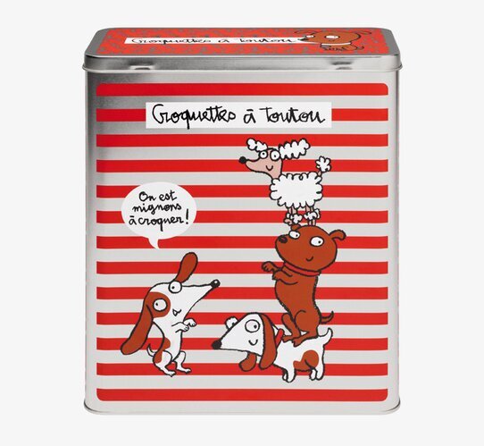 Plåtburk Hundsaker röd från Derriére la porte med hundmotiv