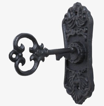 Nyckelkrok Gjutjärn Svart från Silkflower mot vit bakgrund
