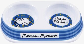 Kattskål blå från Derriére la porte med randigt mönster