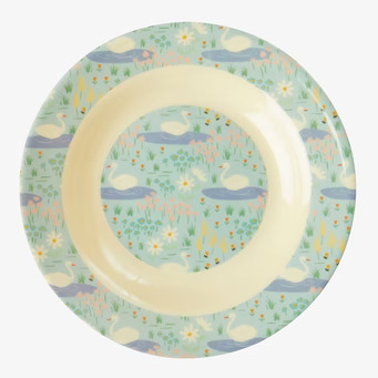 Djup Tallrik Swan Print från Rice med svanmönster och blommor