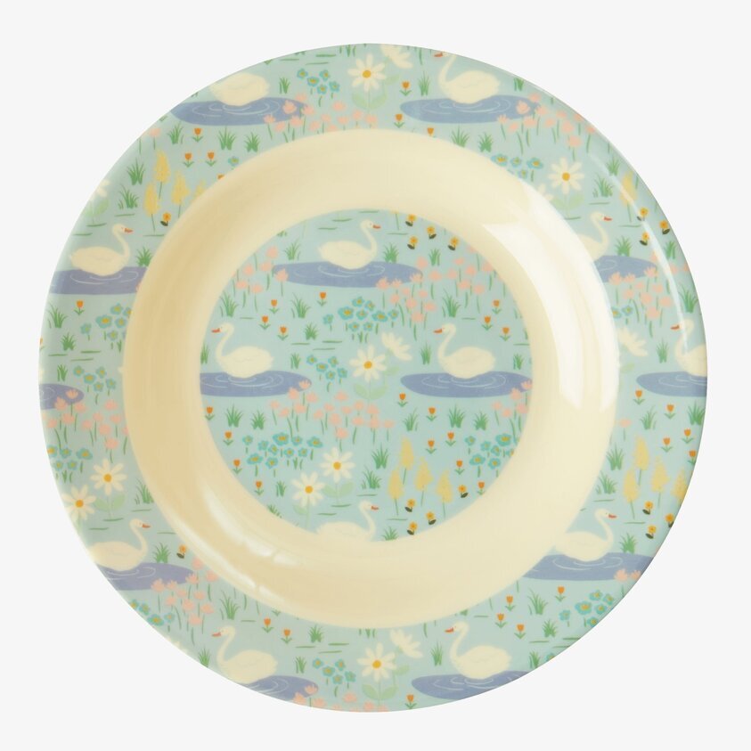 Djup Tallrik Swan Print från Rice med svanmönster och blommor
